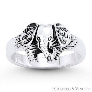 Elephant Animal Totem Charm Right-Hand Ring in .925 Sterling Silver - Size 8
